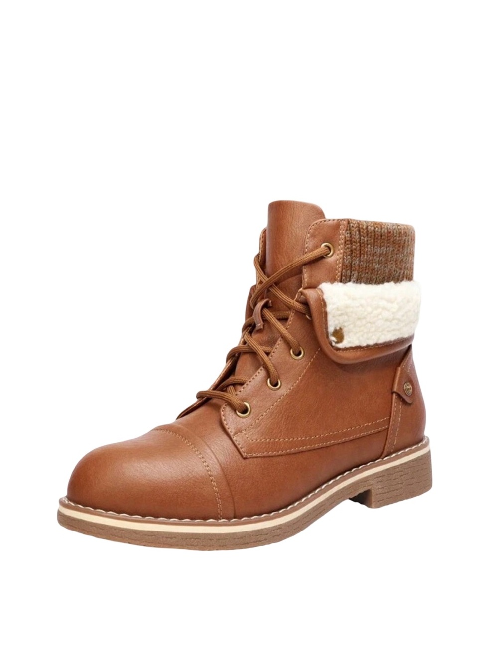 Women's Brown Faux-Leather‎ Fold-Over Lace-Up Ankle Boots Size 10